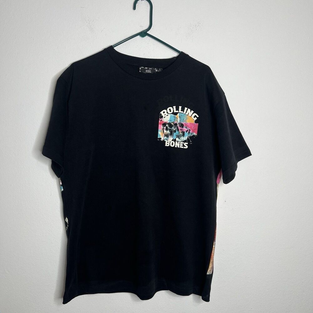 Rebel Vengeance Rolling Bones Men’s T shirt Skull Print Multicolor Size L